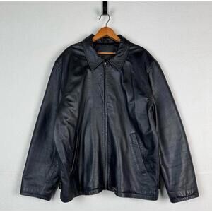 Trader Bay Leather Jacket Mens Size XL Black Full Zip Heavyweight Flight Bomber